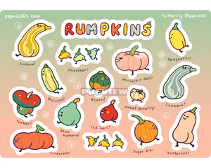 Rumpkins Sticker Sheet - cute pumpkins vinyl journalling, planner, water bottle, laptop, deco stickers, fall winter
